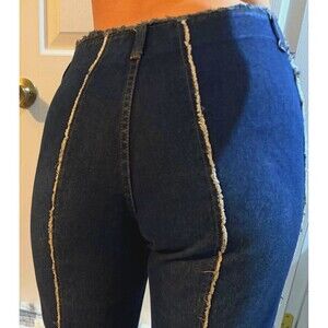 VTG Y2K Carolina Blues Frayed Wide Leg Jeans- High Waist Raw Seams Deconstructed